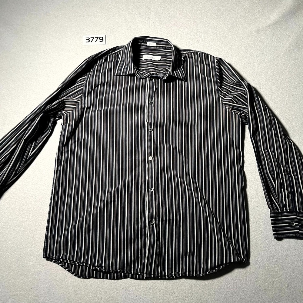 Calvin Klein Shirt Mens Medium Multicolor Striped Cotton Pleated Button‎ Up